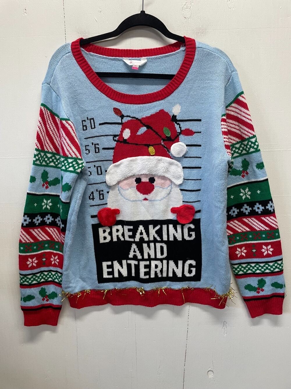 No Boundaries Women's Ugly Christmas Sweater Santa Breaking & Entering Size XXXL